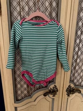 Frugi striped body suit with pink trim